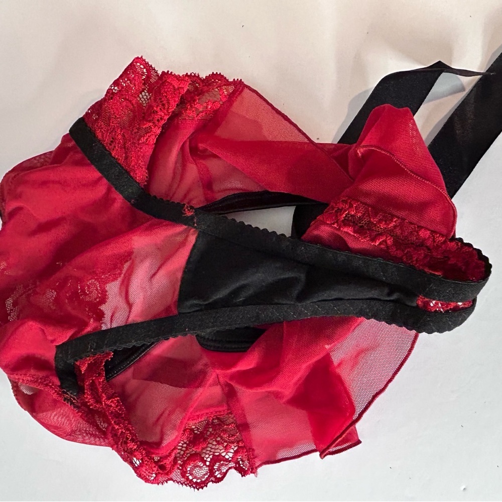 BLUEBELLA Eloise Brazilian Satin Bows Chiffon & Lace Thong Panties US Sz L NWT - Picture 15 of 16